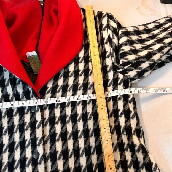 Women’s Black White Houndstooth Jacket pea coat Red fleece lining size small - Picture 11 of 15